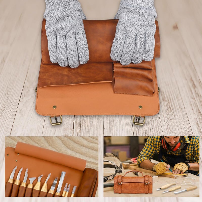 TEKCHIC Store Wood Carving Kit Deluxe-Whittling Knife, Wood Carving Knife Set, Wood Whittling Kit for Beginners, Carving Knife Woodworking Wood Carving Tools Set with Large Leather Case (White) - Image 5